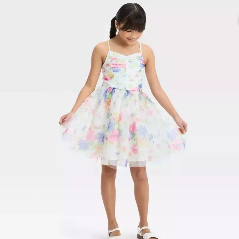 White Colorful Floral Party Spring Dress Sz 12 Sleeveless Flowy